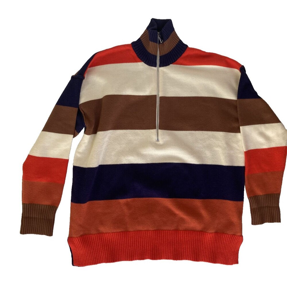 Boutique Womens Sweater Stripes size MED 1/2 Zip with Collar